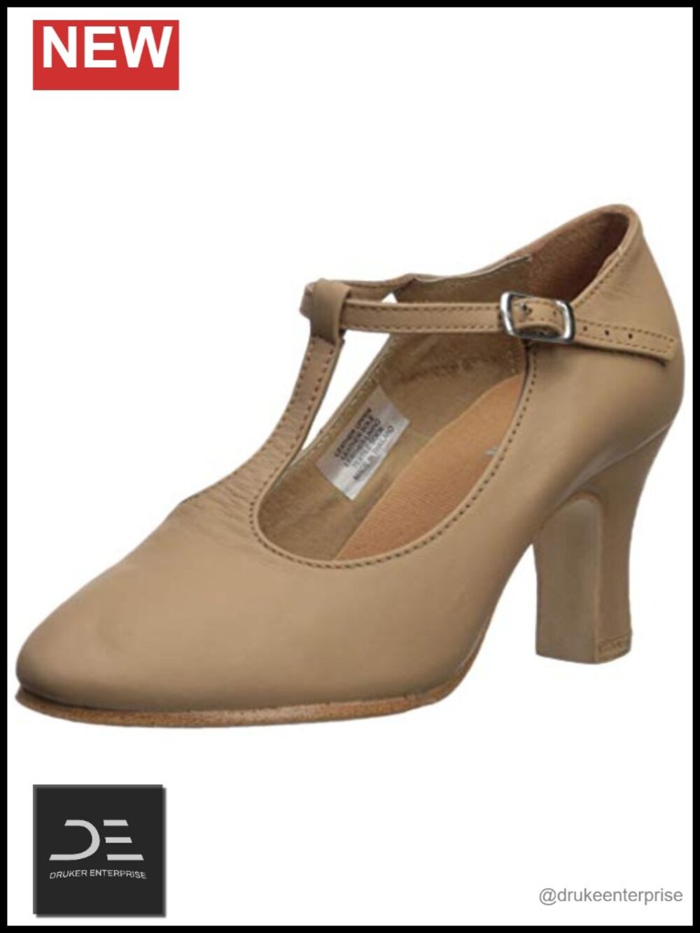 Leather T-bar Strap Dance Shoes with Buckle, Closed Toe